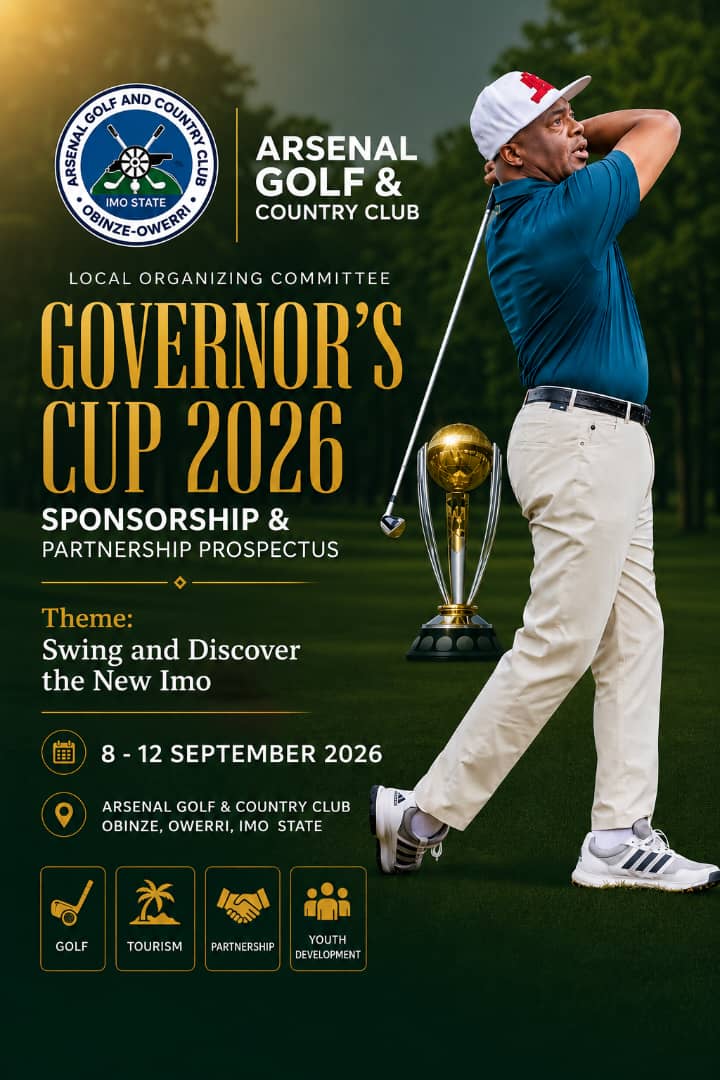 Governor's Cup 2026 sponsorship and partnership prospectus poster — Swing and Discover the New Imo, 8 to 12 September 2026