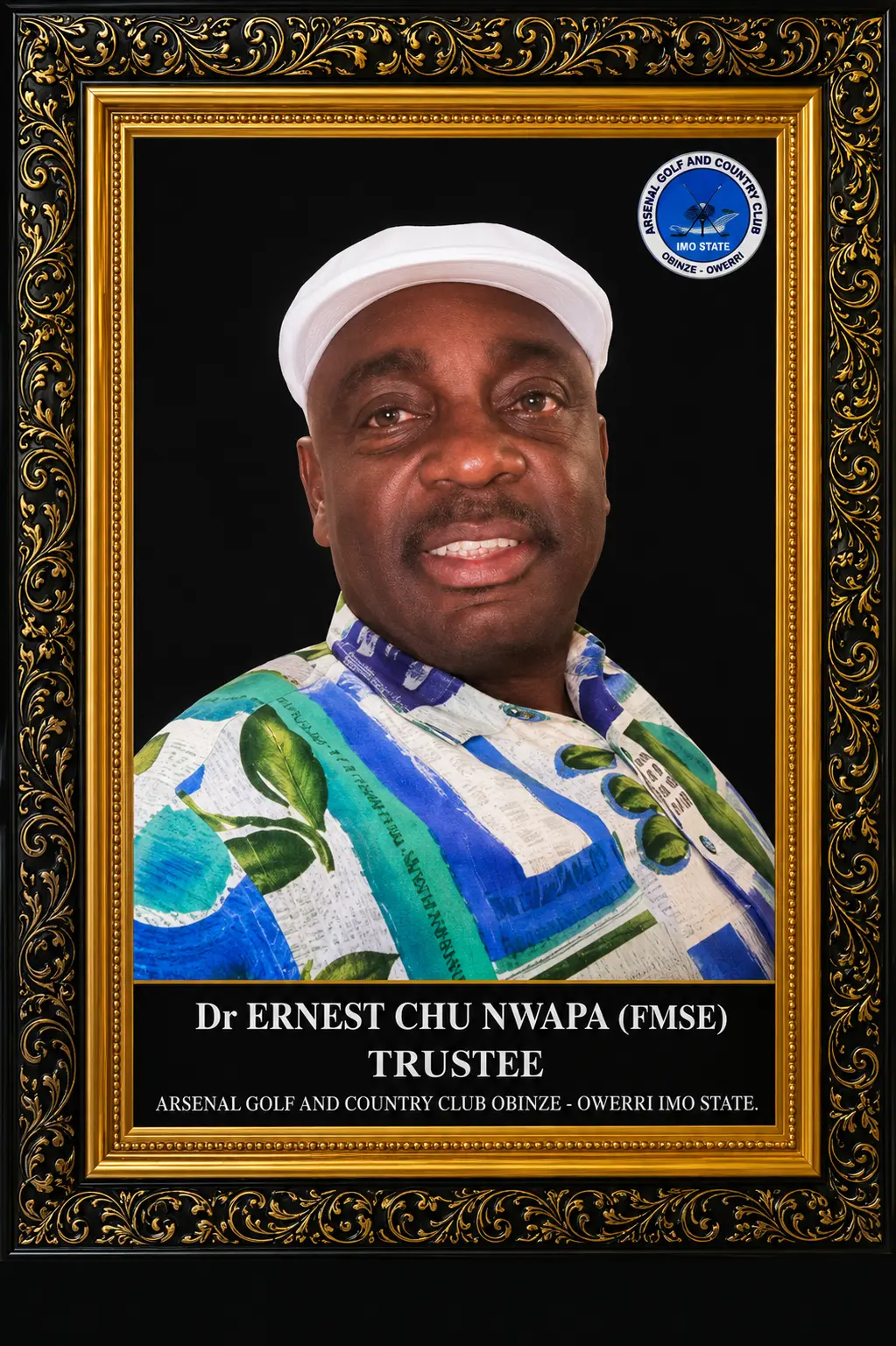 Framed portrait of Dr Ernest Chu Nwapa (FMSE), Trustee, Arsenal Golf & Country Club