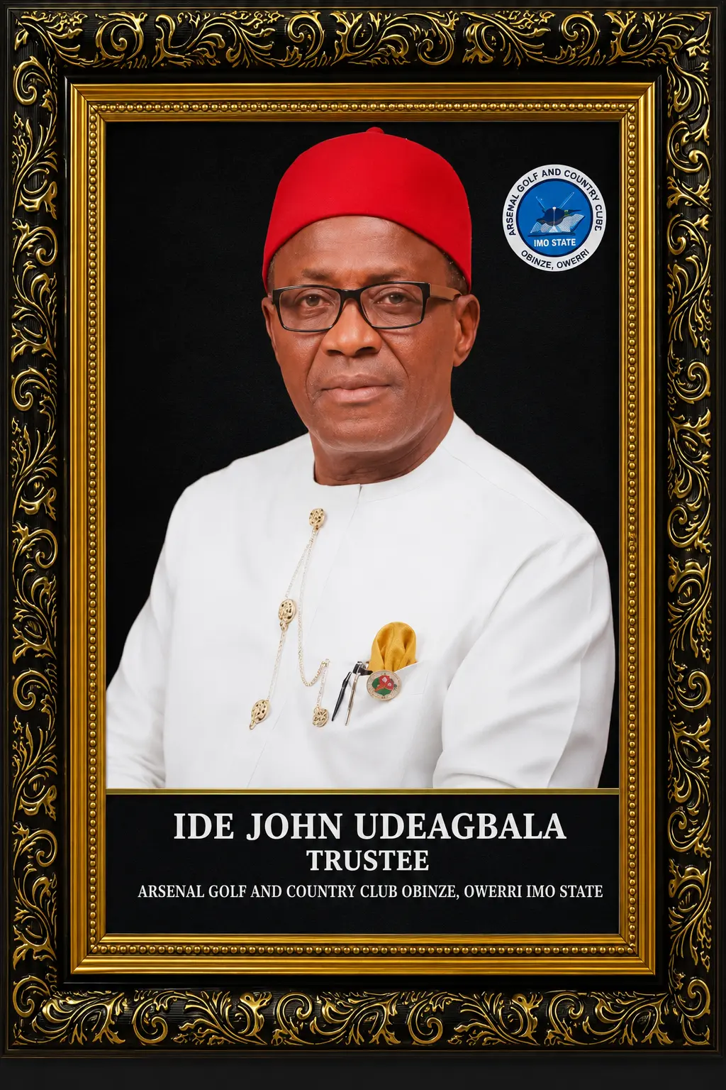Framed portrait of Ide John Udeagbala, Trustee, Arsenal Golf & Country Club